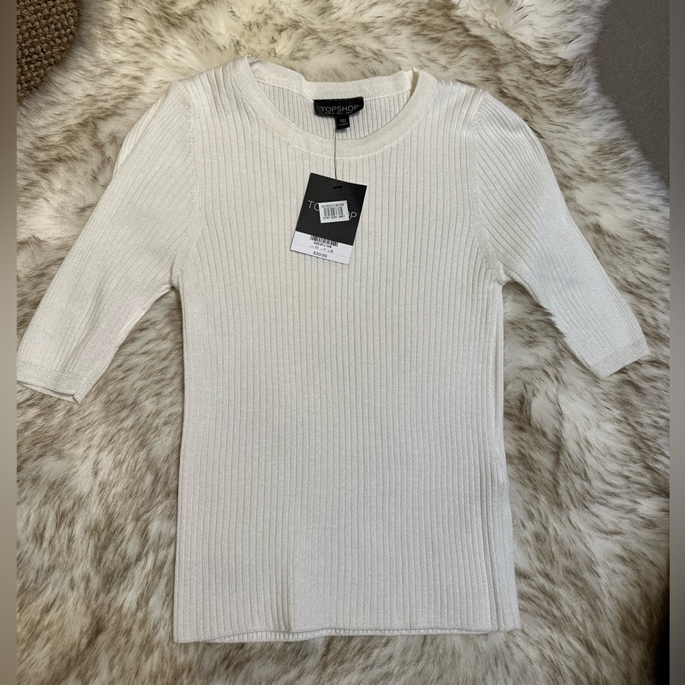Topshop Cream Ribbed Knit Sweater